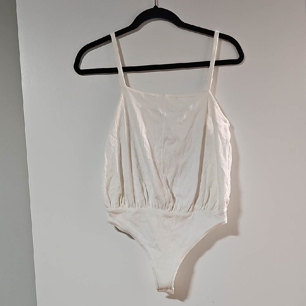 Free People Ivory Ribbed Bodysuit